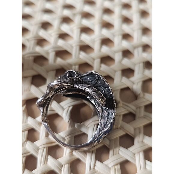 Vintage Sterling Silver Blue Green Enamel Coiled Snake Ring size 6 - Picture 9 of 9